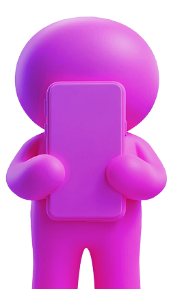 Pink 3D charachter holding pink phone